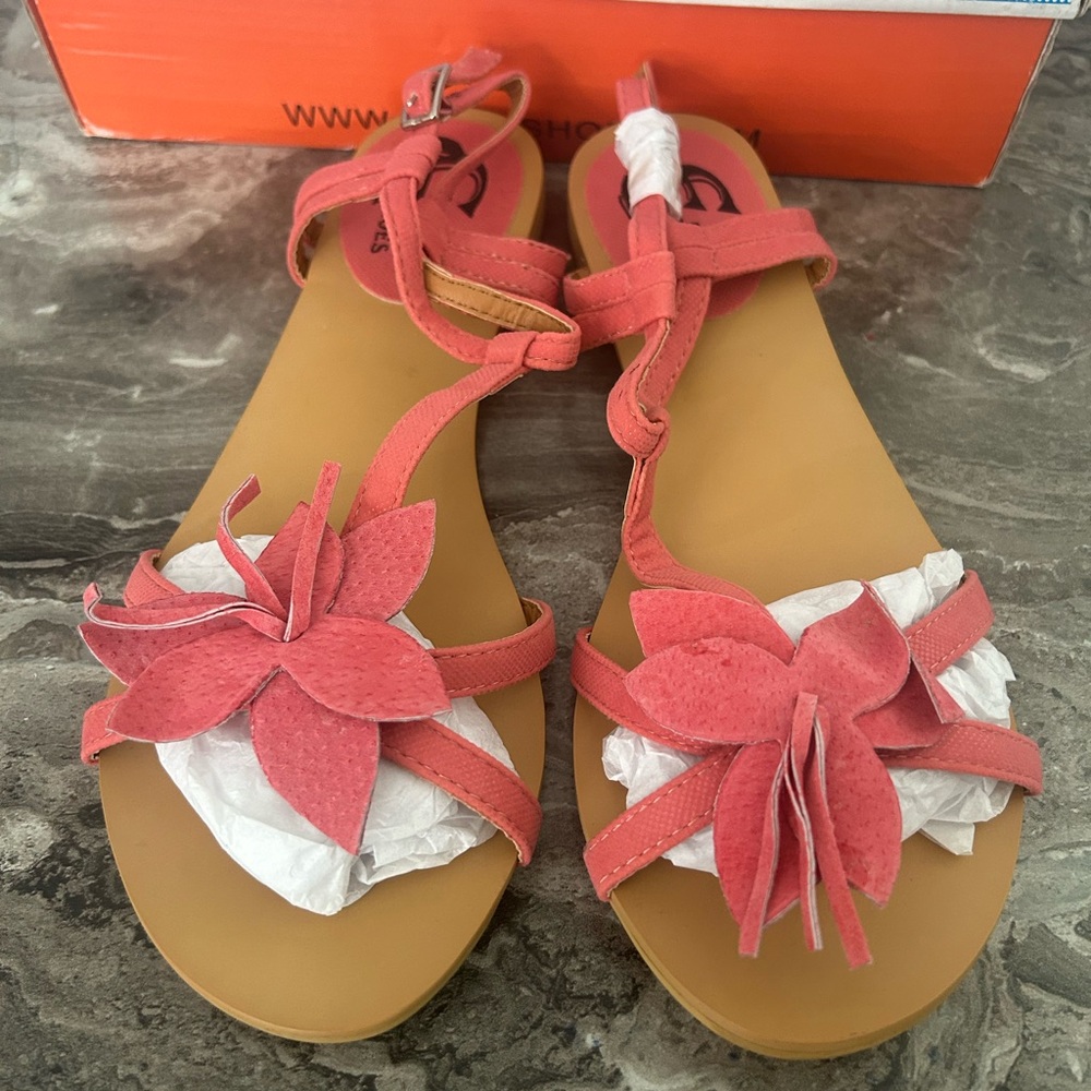 Pink and Tan Sandals with Decorative Straps
